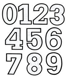 Nažehľovacie vyšívané čísla - SADA - farba biela s čiernym lemovaním